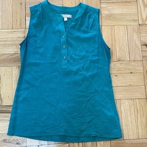 100% Silk Banana Republic Teal Buttoned Tank Top